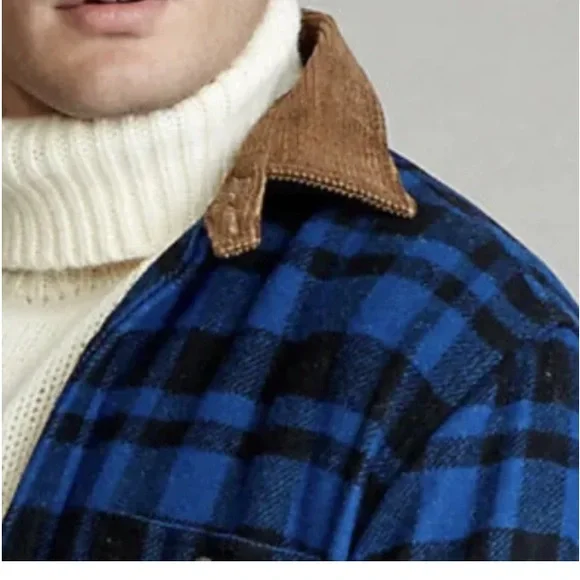Polo Ralph Lauren Classic Fit Mens Blue/Black PLAID WOOL Shirt Sz XXL NWT.